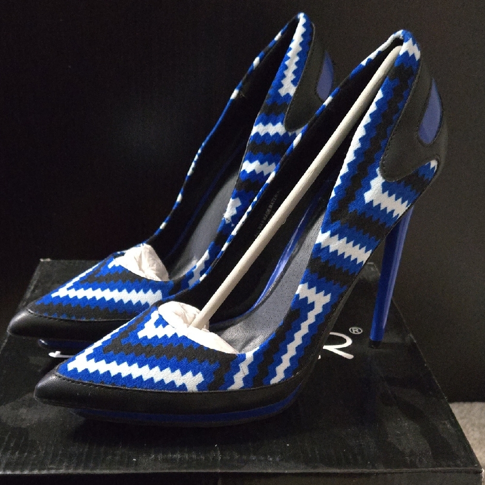 Blue Chevron Pointed-Toe Stiletto Pumps